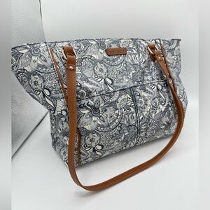 Sakroots Monochrome Floral Tote with Tan Straps